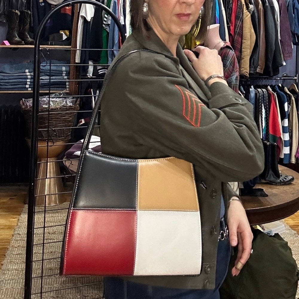 Y2k Colorblock Patchwork Shoulder Tote Early 2000… - image 2